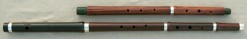 [ Low Flute Combo Package with sterling rings, assembled as Low A flute with Bb middle joints above ]